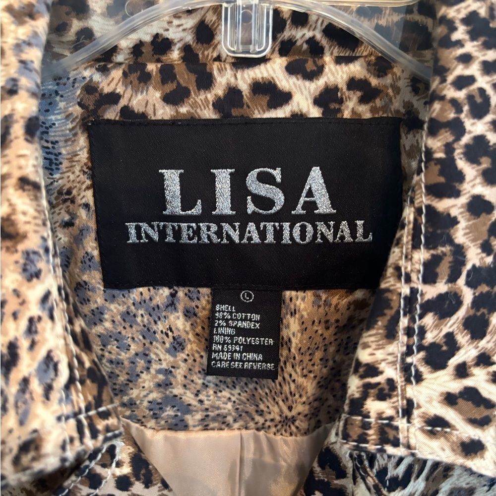 Lisa International Double Breasted Leopard Trench Coat size L - Picture 4 of 6